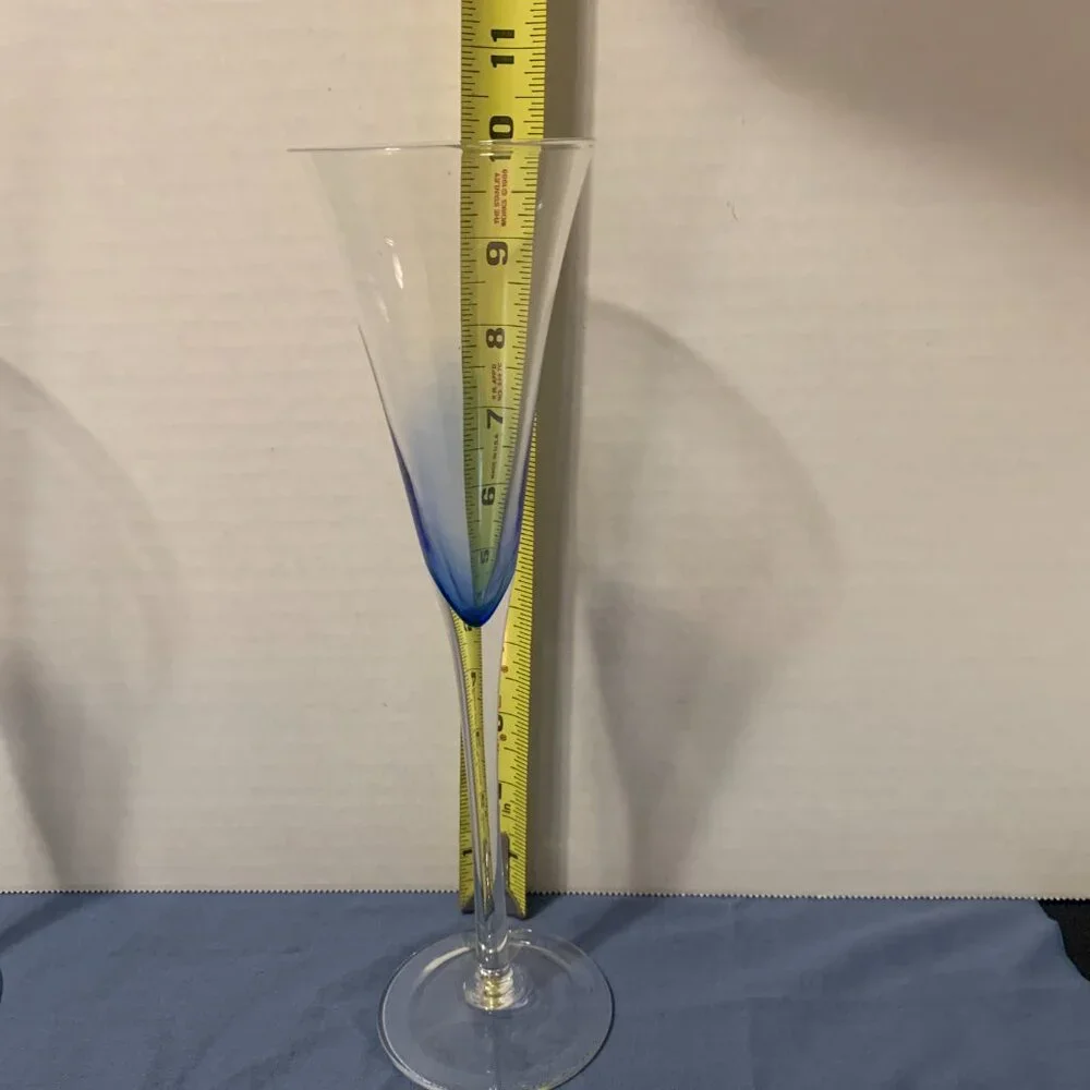 GLASSES - 2 set Crate & Barrel Krosno Champagne flutes Blue Rhapsody hand blown